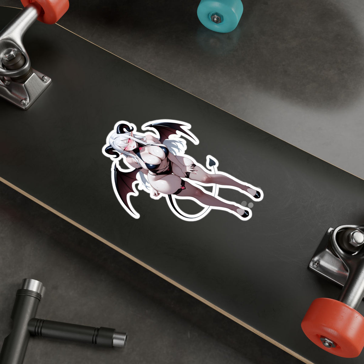 Lewd Pale Succubus Waifu Demon Girl Black Bikini Anime Sticker | NSFW Vinyl Die-Cut