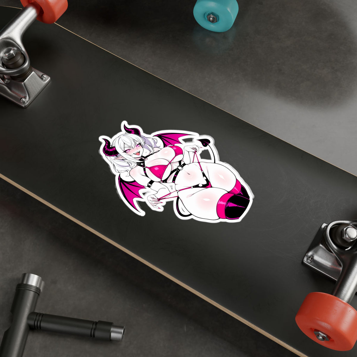 Lewd Pale Succubus Demon Girl Micro Bikini Anime Sticker | NSFW Vinyl Die-Cut