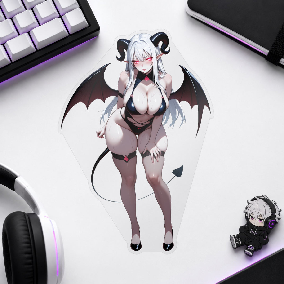 Lewd Pale Succubus Waifu Demon Girl Black Bikini Anime Sticker | NSFW Vinyl Die-Cut