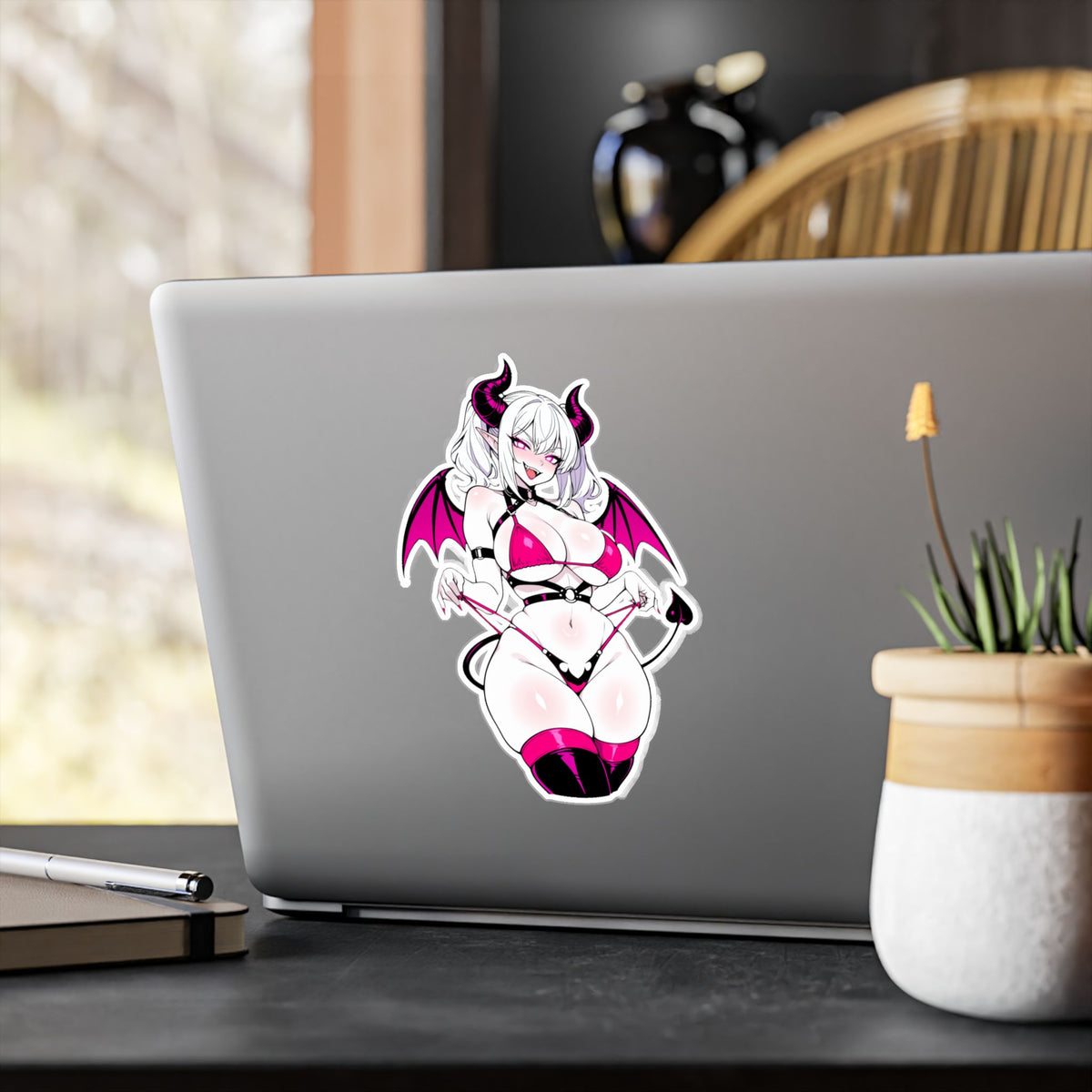 Lewd Pale Succubus Demon Girl Micro Bikini Anime Sticker | NSFW Vinyl Die-Cut