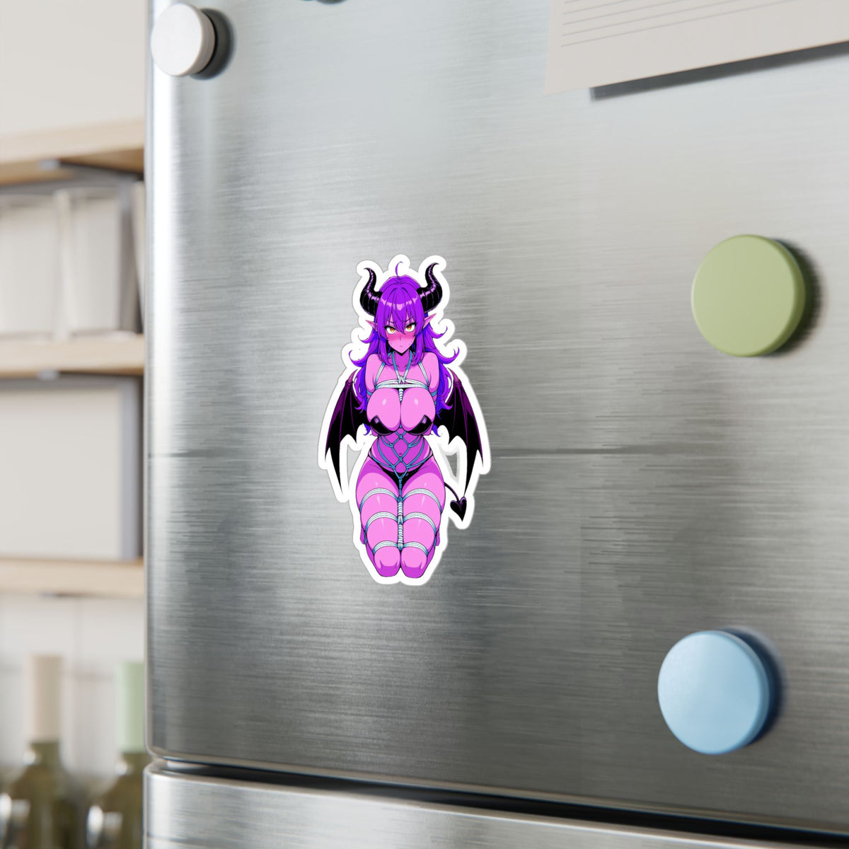 Lewd Pink Shy Waifu Succubus Demon Girl Shibari Bondage Anime Sticker | NSFW Vinyl Die-Cut
