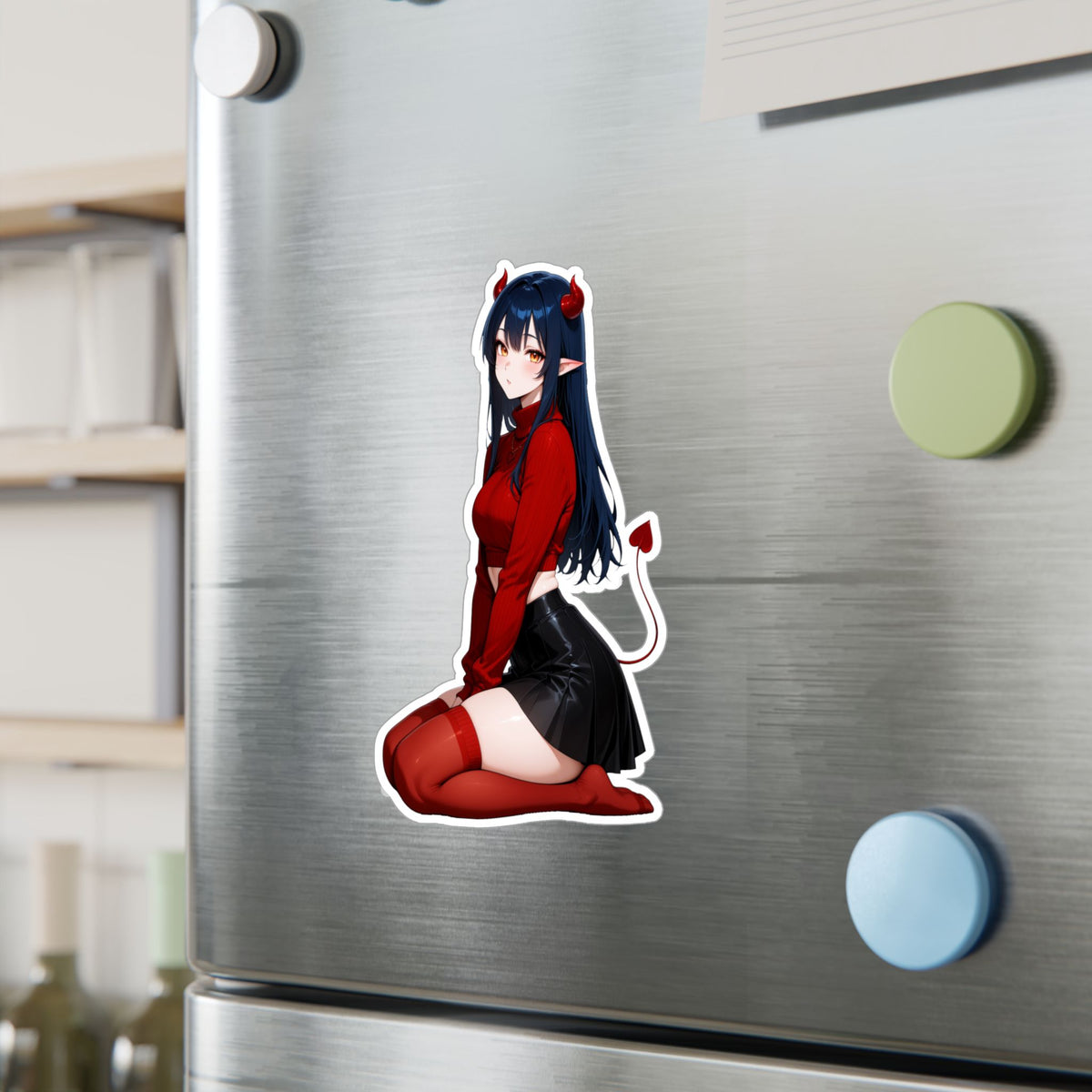 Anime Devil Girl Lofi Waifu Kiss-Cut Vinyl Decal | Cute Demon Sticker