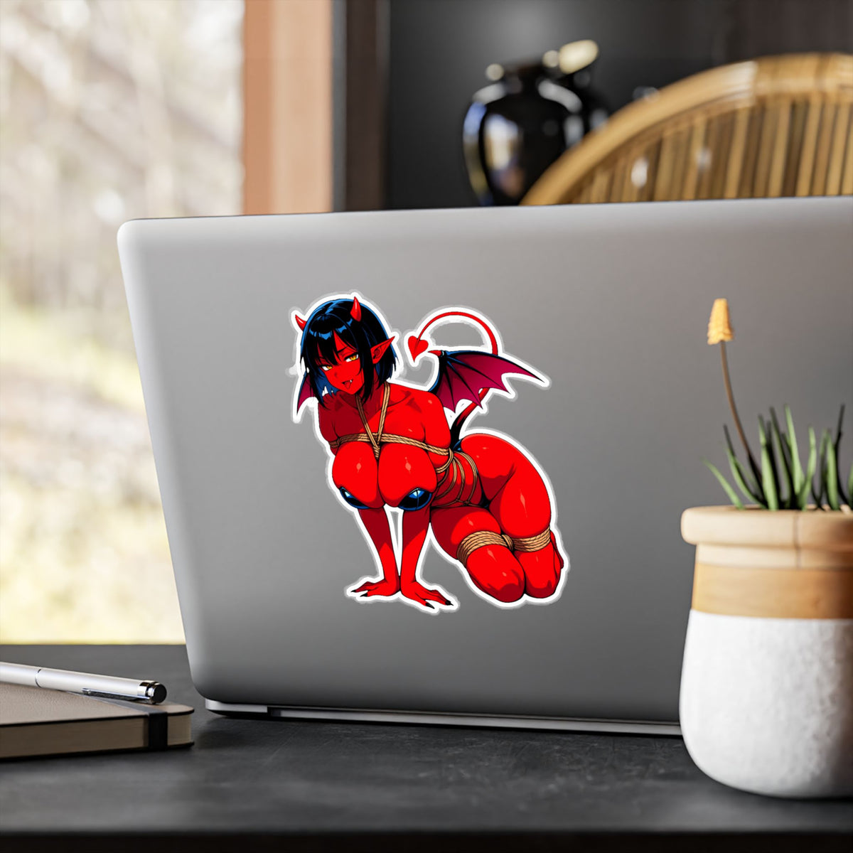 Red Succubus Shibari Sticker | Fantasy Demon Girl Vinyl Decal