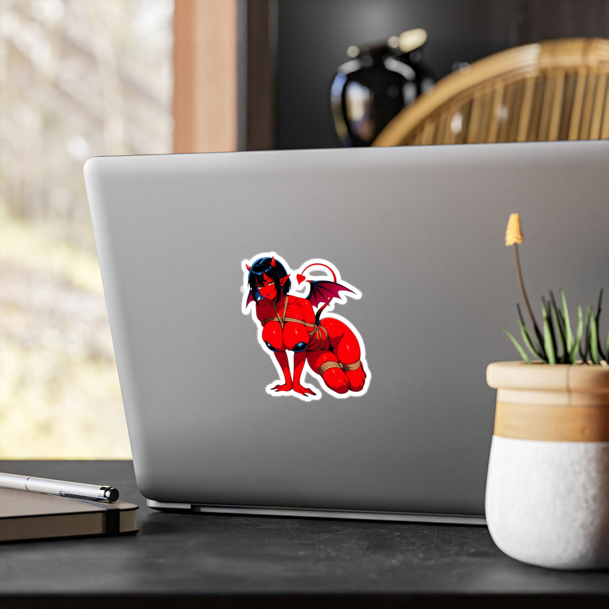 Red Succubus Shibari Sticker | Fantasy Demon Girl Vinyl Decal