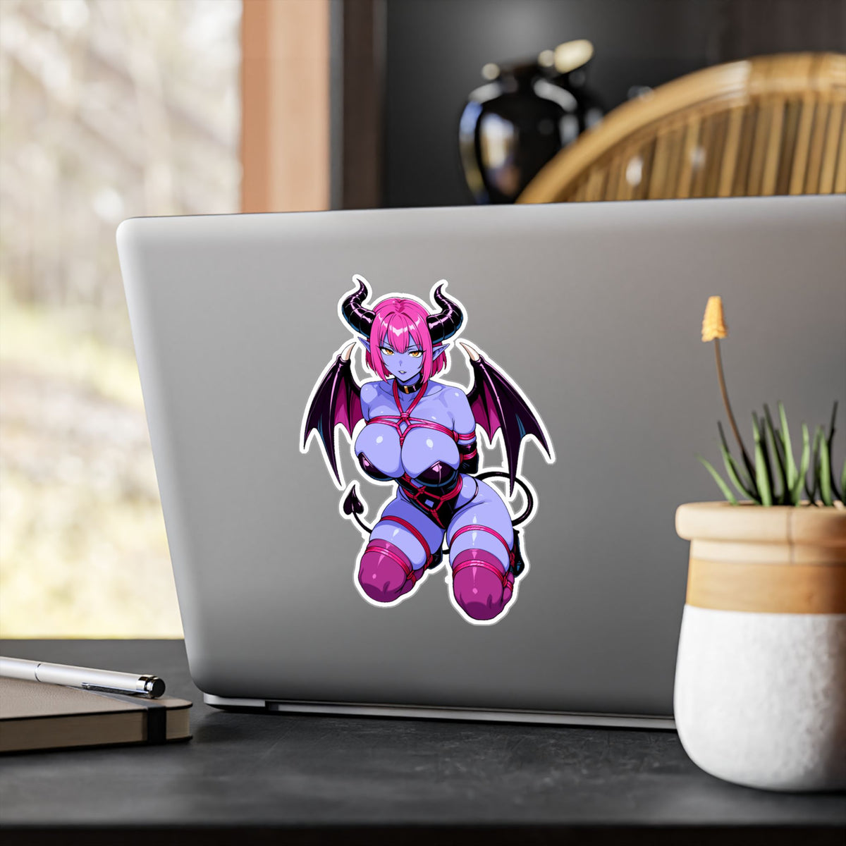 Purple Succubus Shibari Sticker - Lewd Anime Demon Girl Vinyl Decal - NSFW Waifu