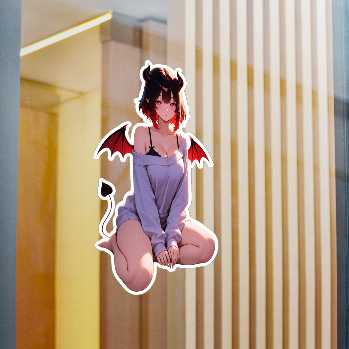 Cozy Soft Succubus Waifu Lofi Anime Sticker | Comfy Oversized Sweater Vinyl Die-Cut
