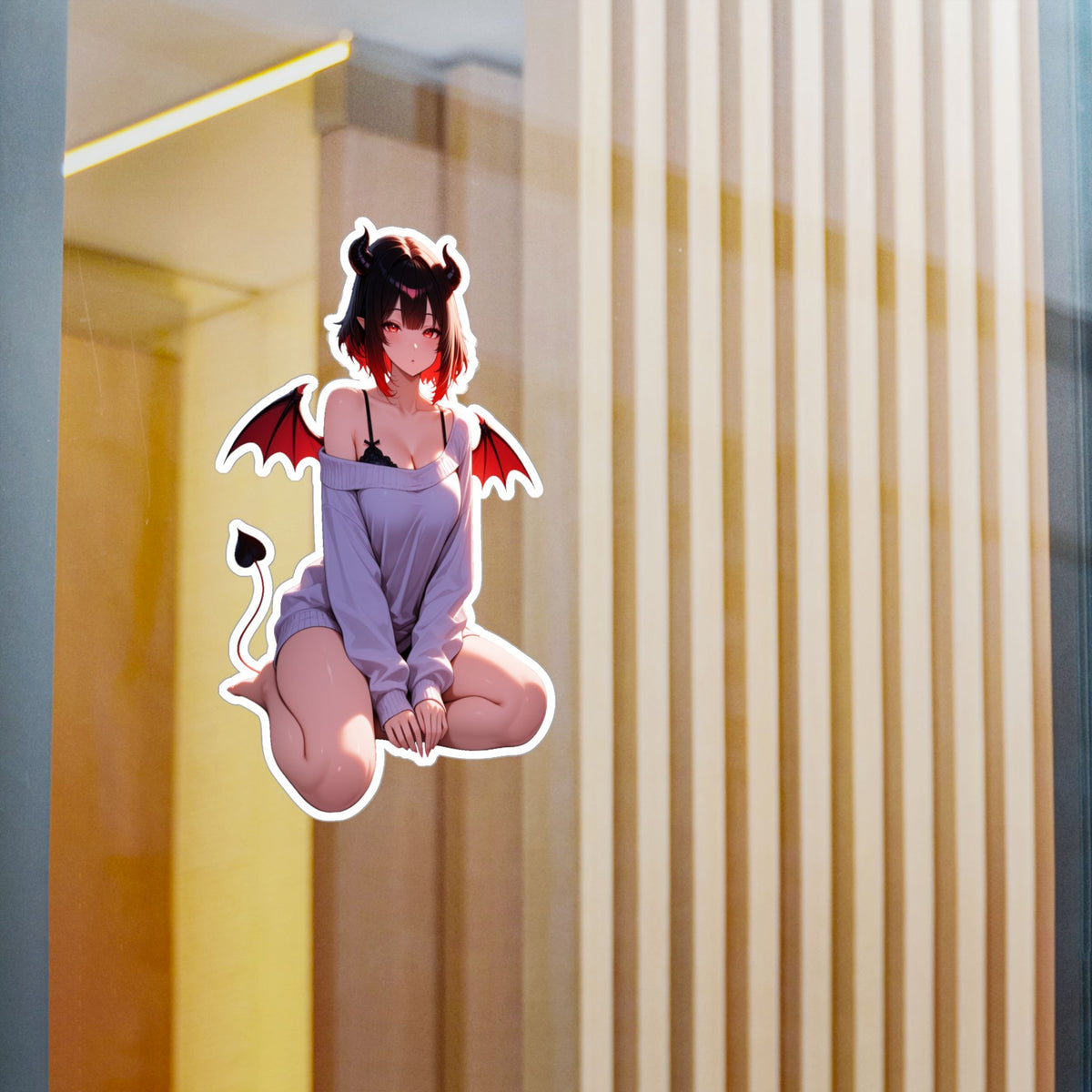 Cozy Soft Succubus Waifu Lofi Anime Sticker | Comfy Oversized Sweater Vinyl Die-Cut
