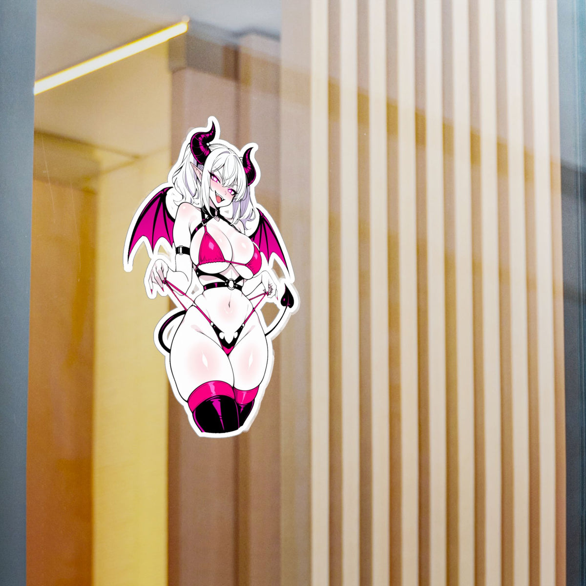 Lewd Pale Succubus Demon Girl Micro Bikini Anime Sticker | NSFW Vinyl Die-Cut