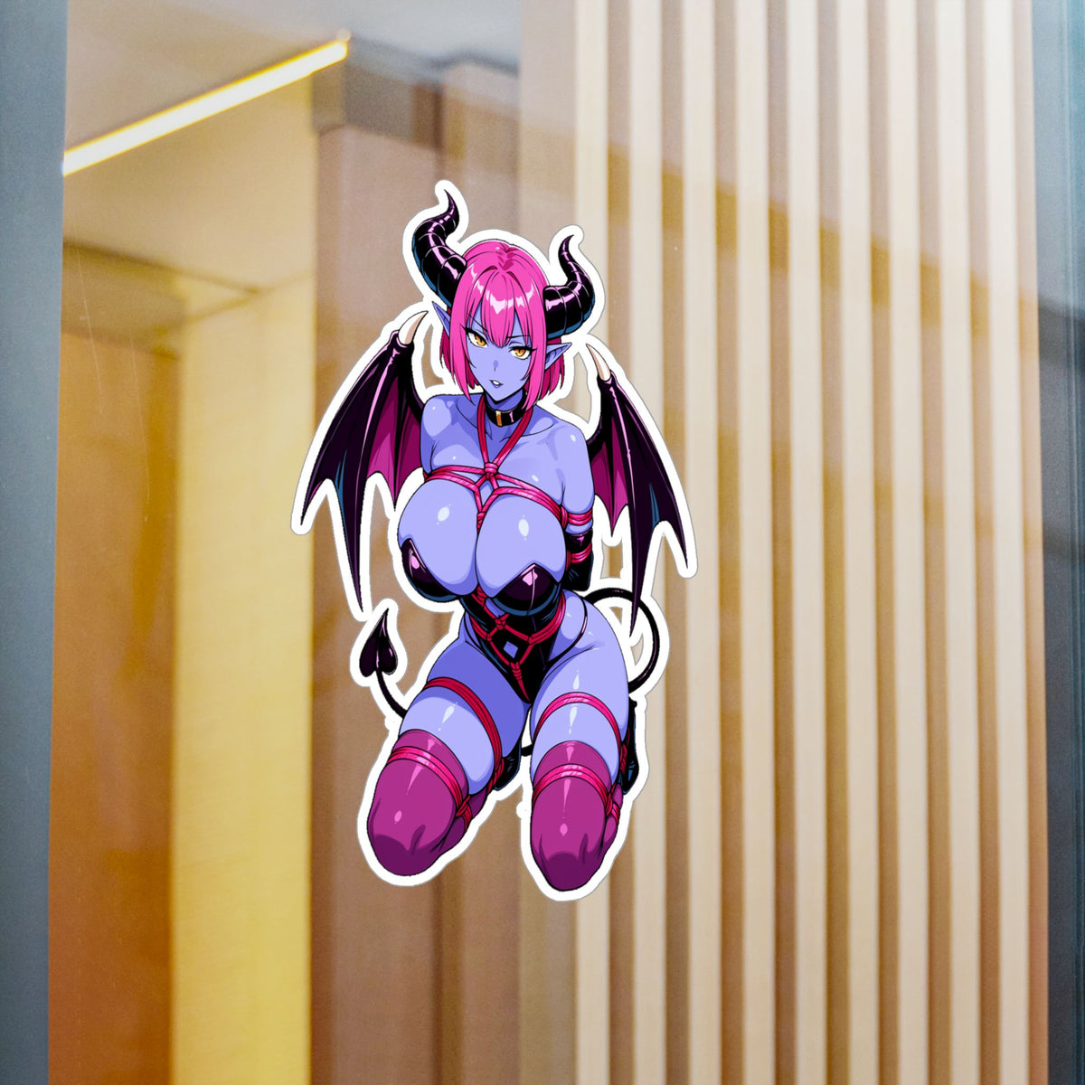 Purple Succubus Shibari Sticker - Lewd Anime Demon Girl Vinyl Decal - NSFW Waifu