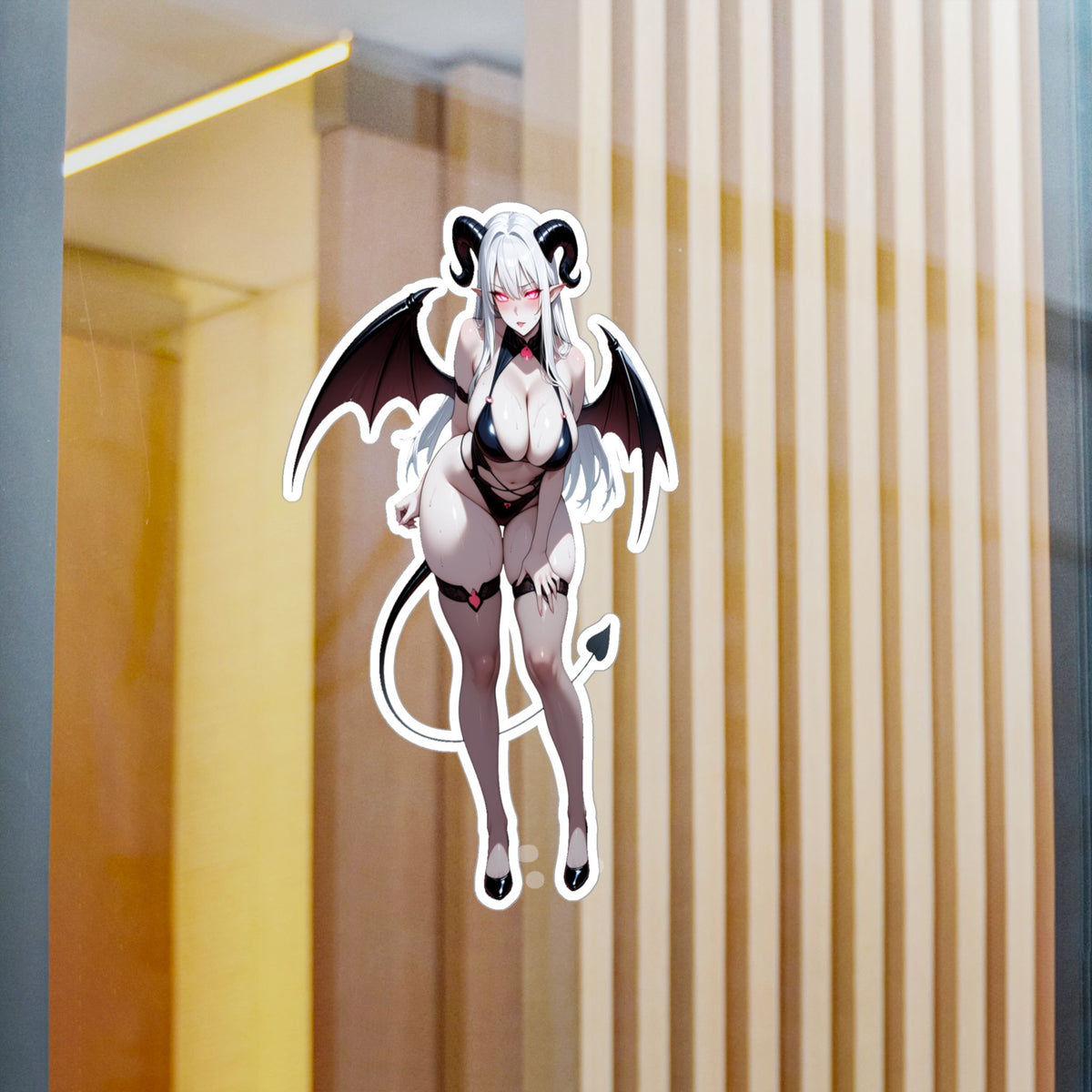 Lewd Pale Succubus Waifu Demon Girl Black Bikini Anime Sticker | NSFW Vinyl Die-Cut