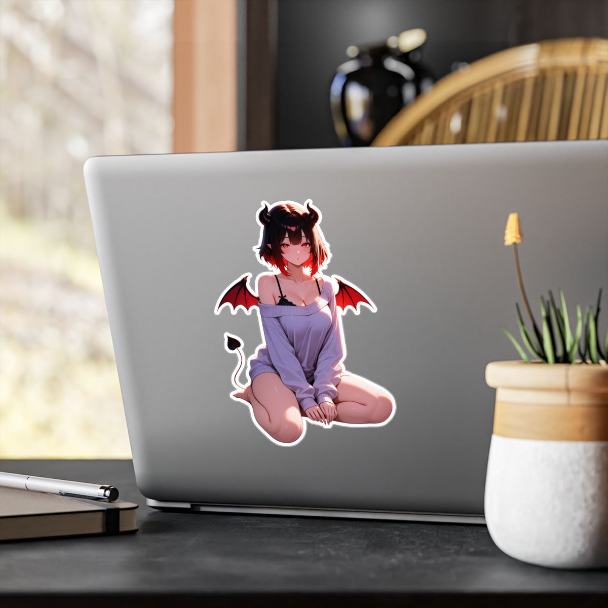 Cozy Soft Succubus Waifu Lofi Anime Sticker | Comfy Oversized Sweater Vinyl Die-Cut