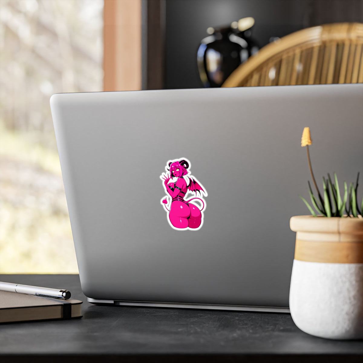Pink Succubus Anime Sticker - Lewd Demon Girl Vinyl Decal - NSFW Waifu Laptop, Window, Car, Bottle Sticker