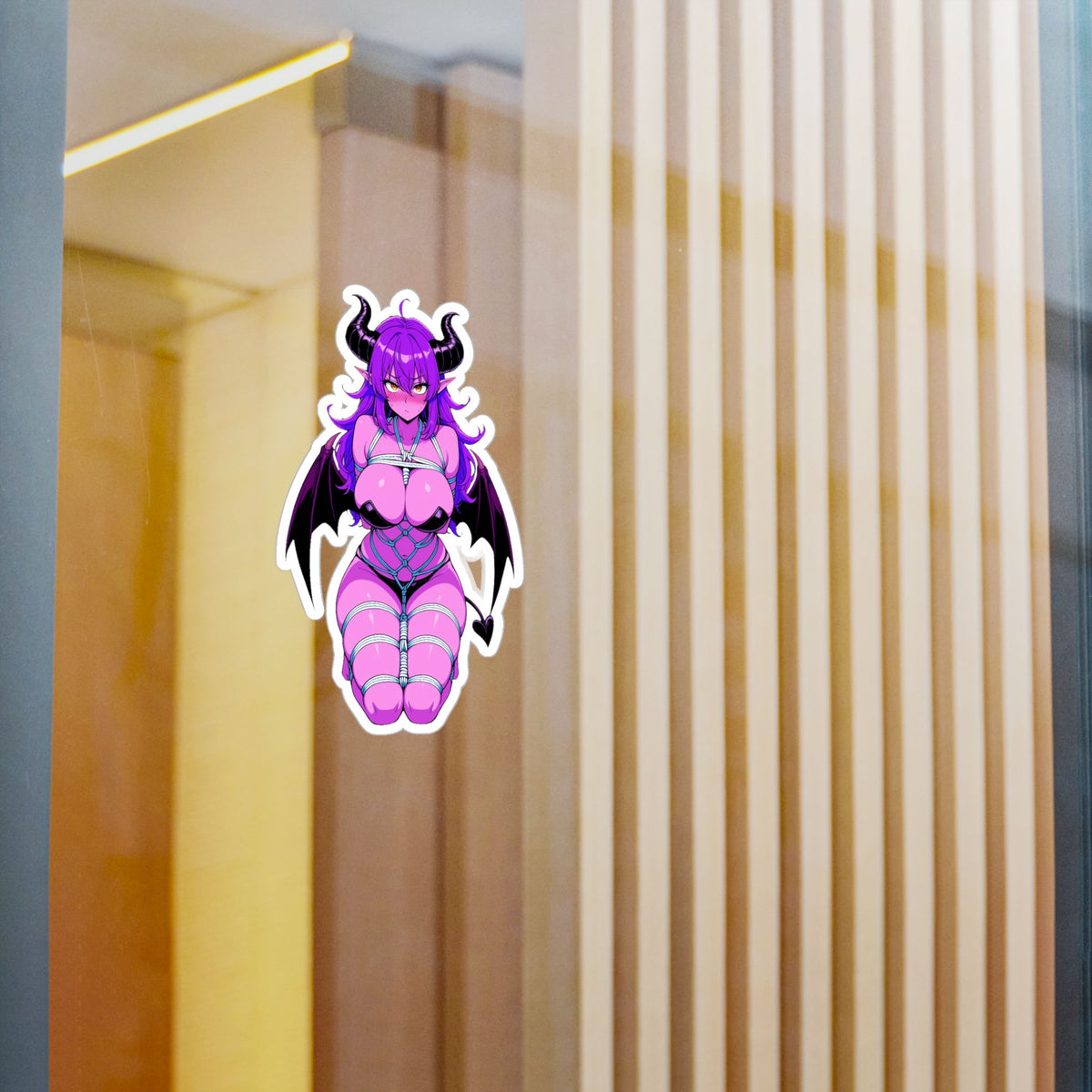 Lewd Pink Shy Waifu Succubus Demon Girl Shibari Bondage Anime Sticker | NSFW Vinyl Die-Cut