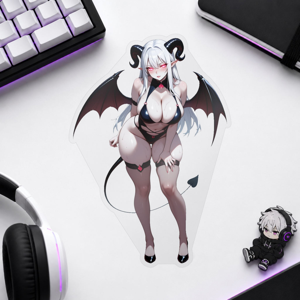 Lewd Pale Succubus Waifu Demon Girl Black Bikini Anime Sticker | NSFW Vinyl Die-Cut