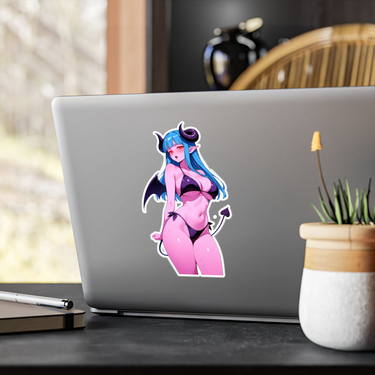 Lewd Pink Succubus Demon Girl Bikini Anime Sticker | NSFW Vinyl Die-Cut