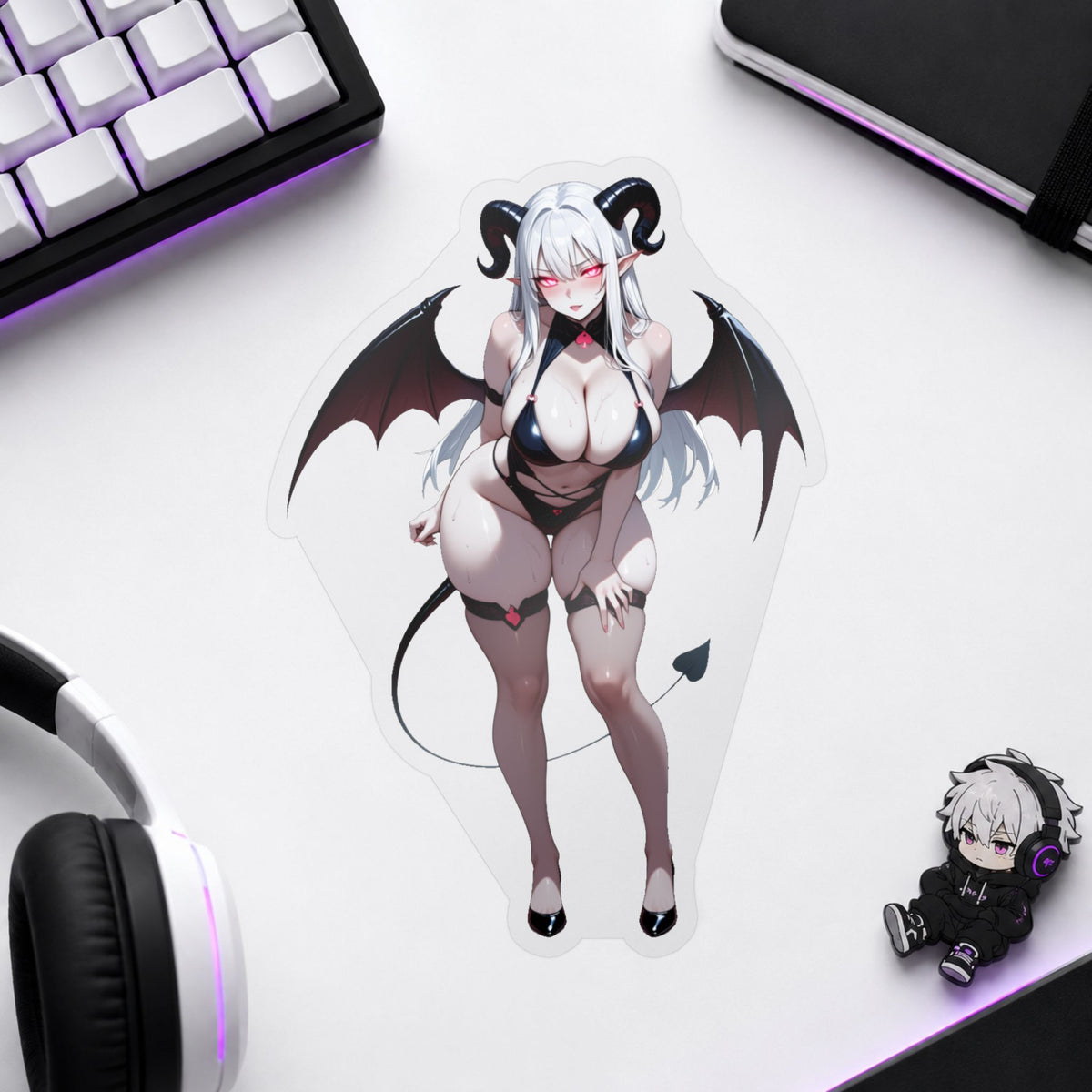 Lewd Pale Succubus Waifu Demon Girl Black Bikini Anime Sticker | NSFW Vinyl Die-Cut