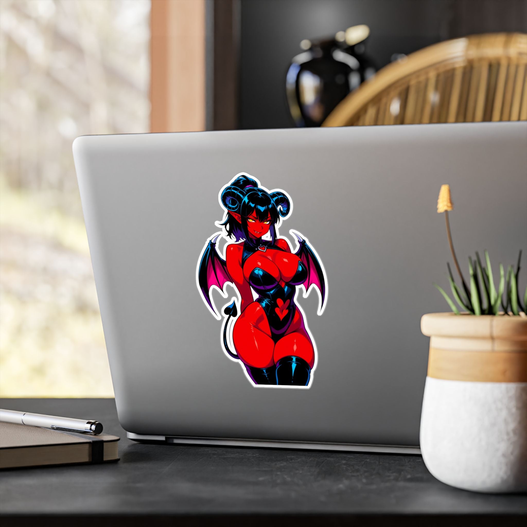 Succubus Vinyl Sticker — Kiss-Cut Red Demoness Decal