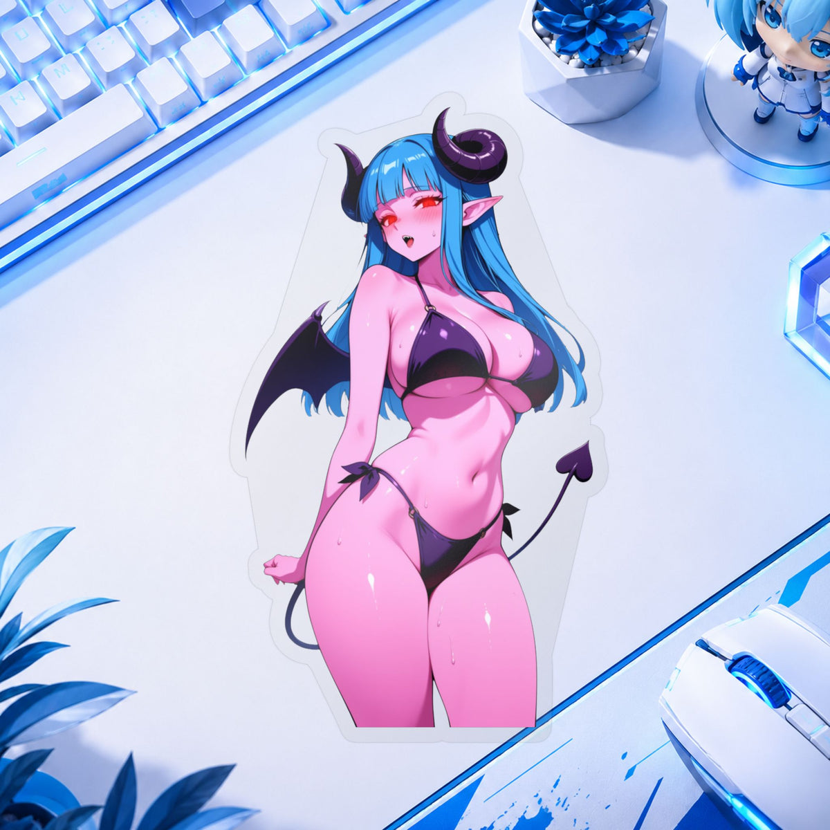 Lewd Pink Succubus Demon Girl Bikini Anime Sticker | NSFW Vinyl Die-Cut