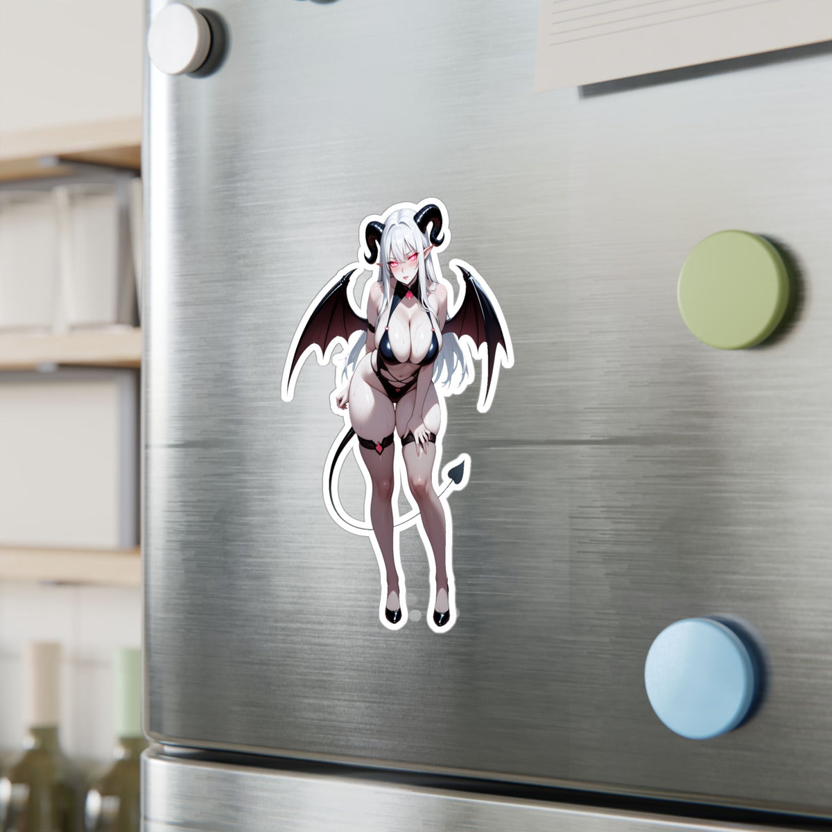 Lewd Pale Succubus Waifu Demon Girl Black Bikini Anime Sticker | NSFW Vinyl Die-Cut