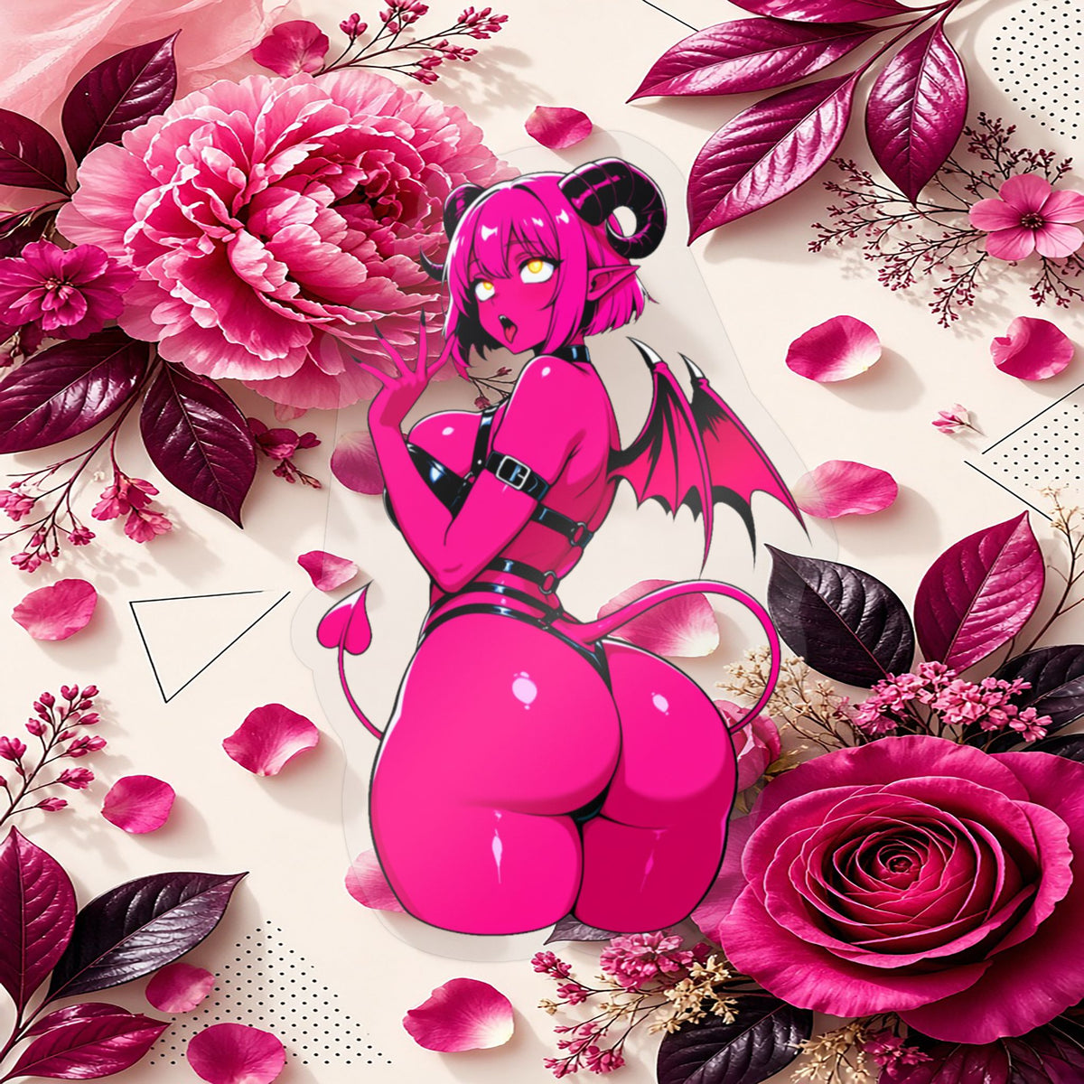 Pink Succubus Anime Sticker - Lewd Demon Girl Vinyl Decal - NSFW Waifu Laptop, Window, Car, Bottle Sticker