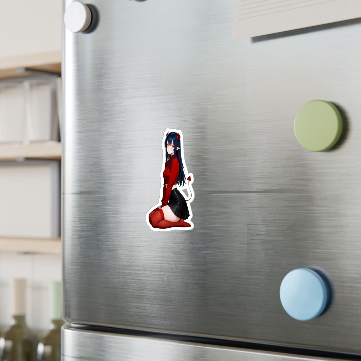 Anime Devil Girl Lofi Waifu Kiss-Cut Vinyl Decal | Cute Demon Sticker