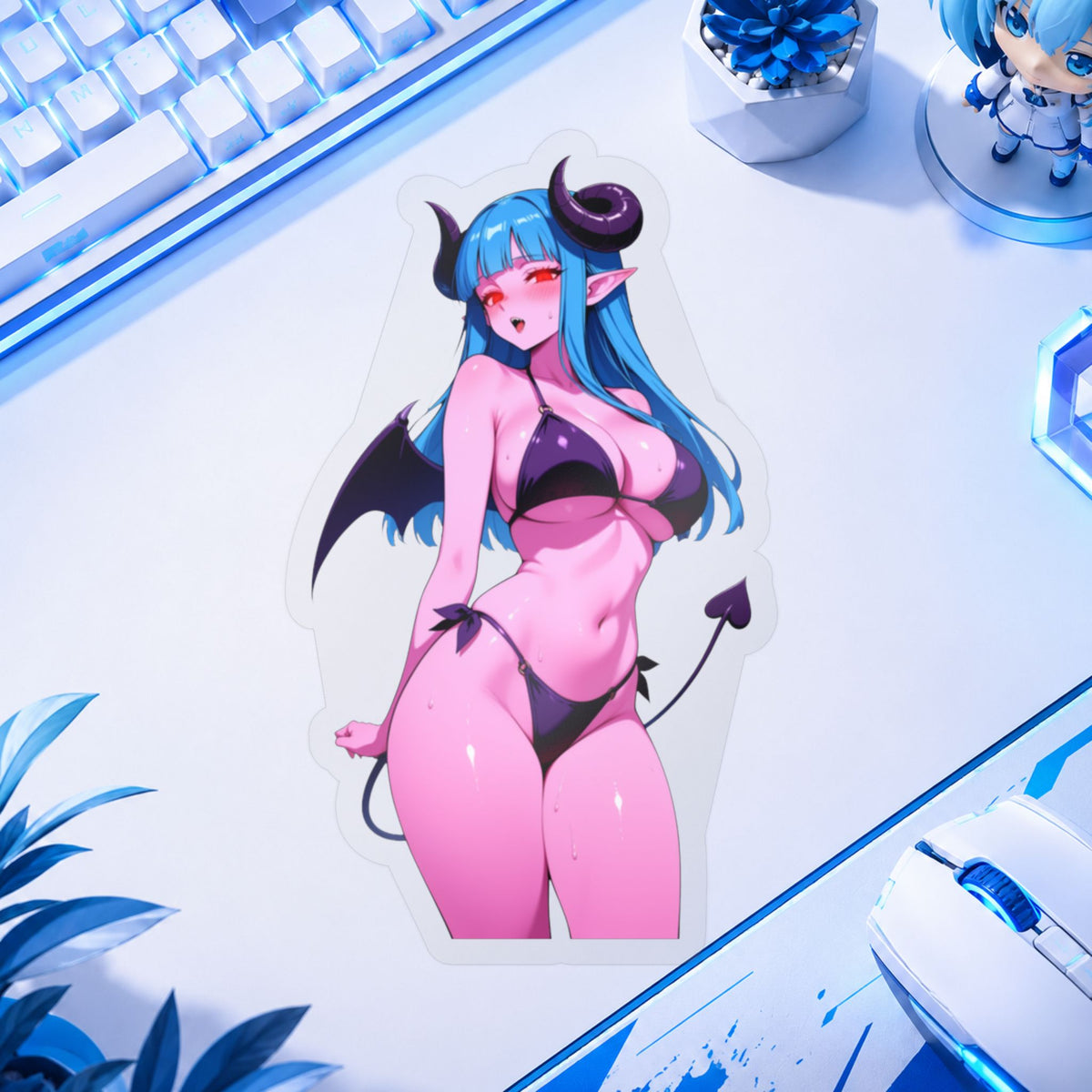 Lewd Pink Succubus Demon Girl Bikini Anime Sticker | NSFW Vinyl Die-Cut