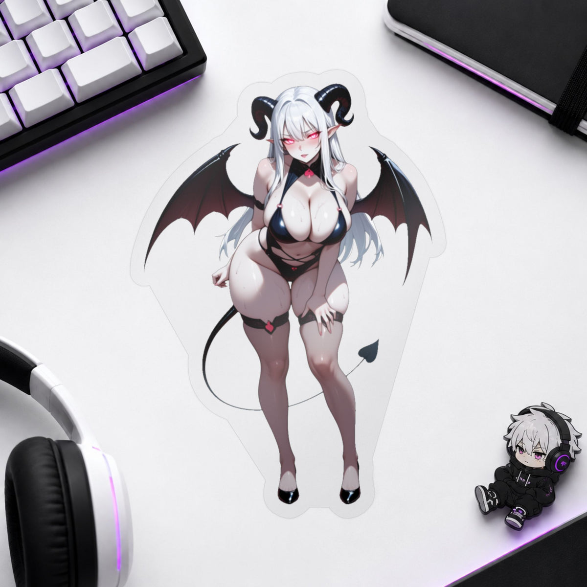 Lewd Pale Succubus Waifu Demon Girl Black Bikini Anime Sticker | NSFW Vinyl Die-Cut