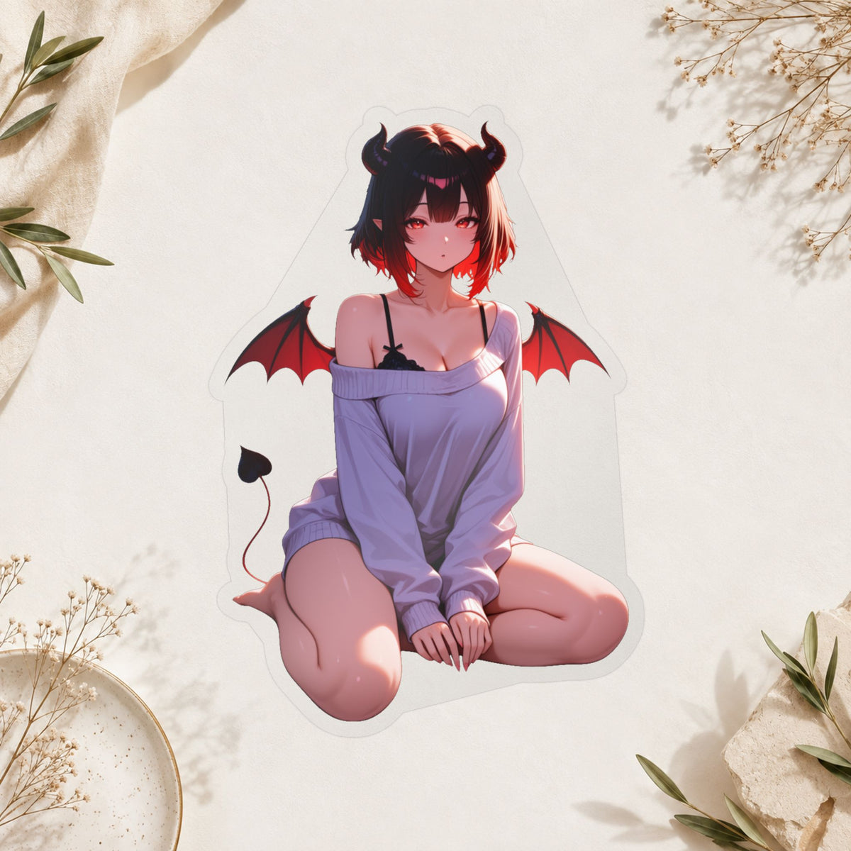 Cozy Soft Succubus Waifu Lofi Anime Sticker | Comfy Oversized Sweater Vinyl Die-Cut