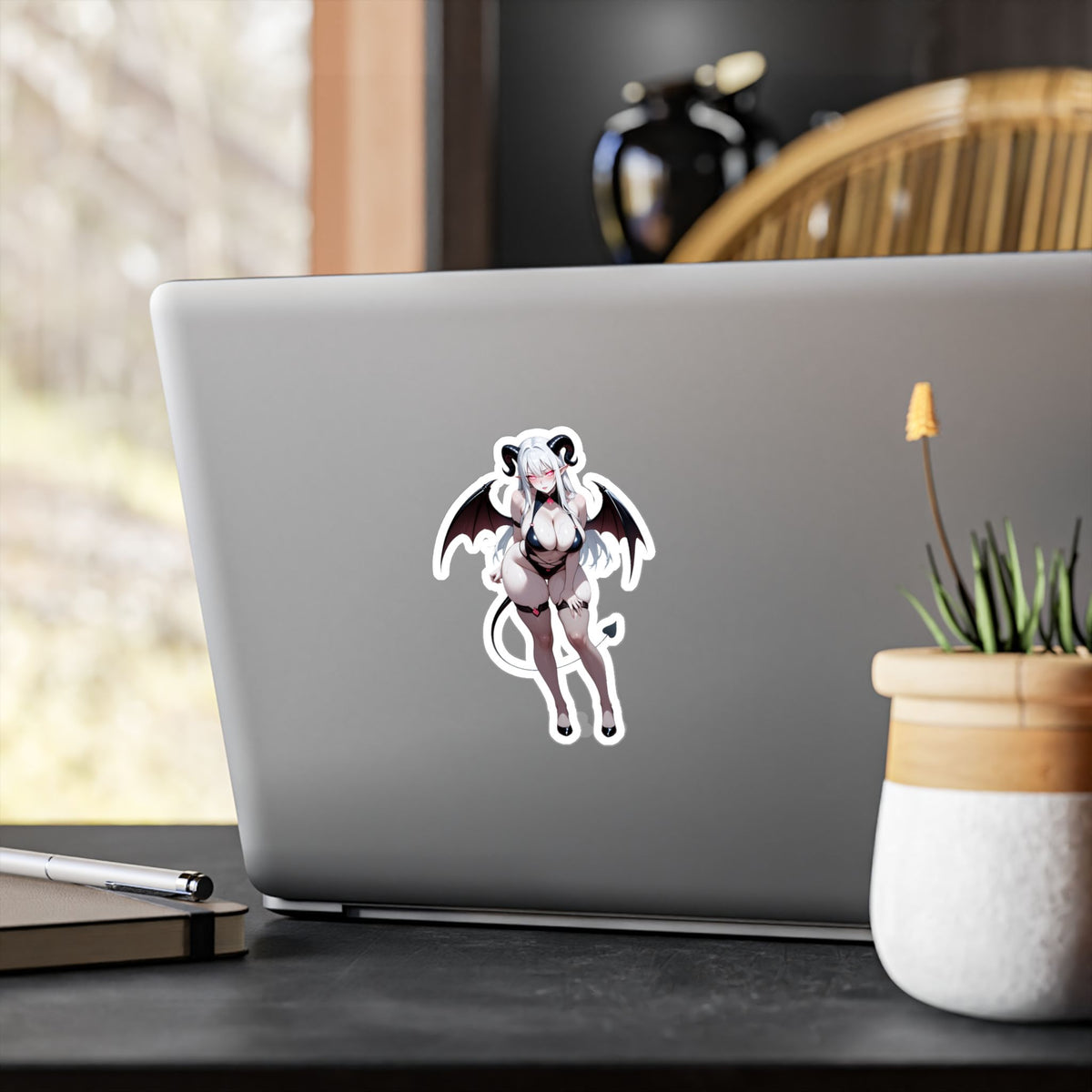 Lewd Pale Succubus Waifu Demon Girl Black Bikini Anime Sticker | NSFW Vinyl Die-Cut