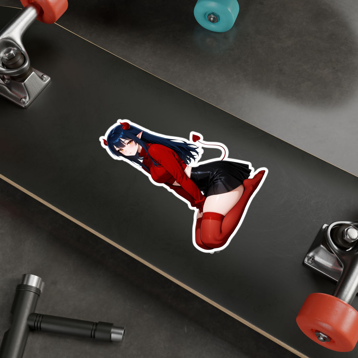 Anime Devil Girl Lofi Waifu Kiss-Cut Vinyl Decal | Cute Demon Sticker