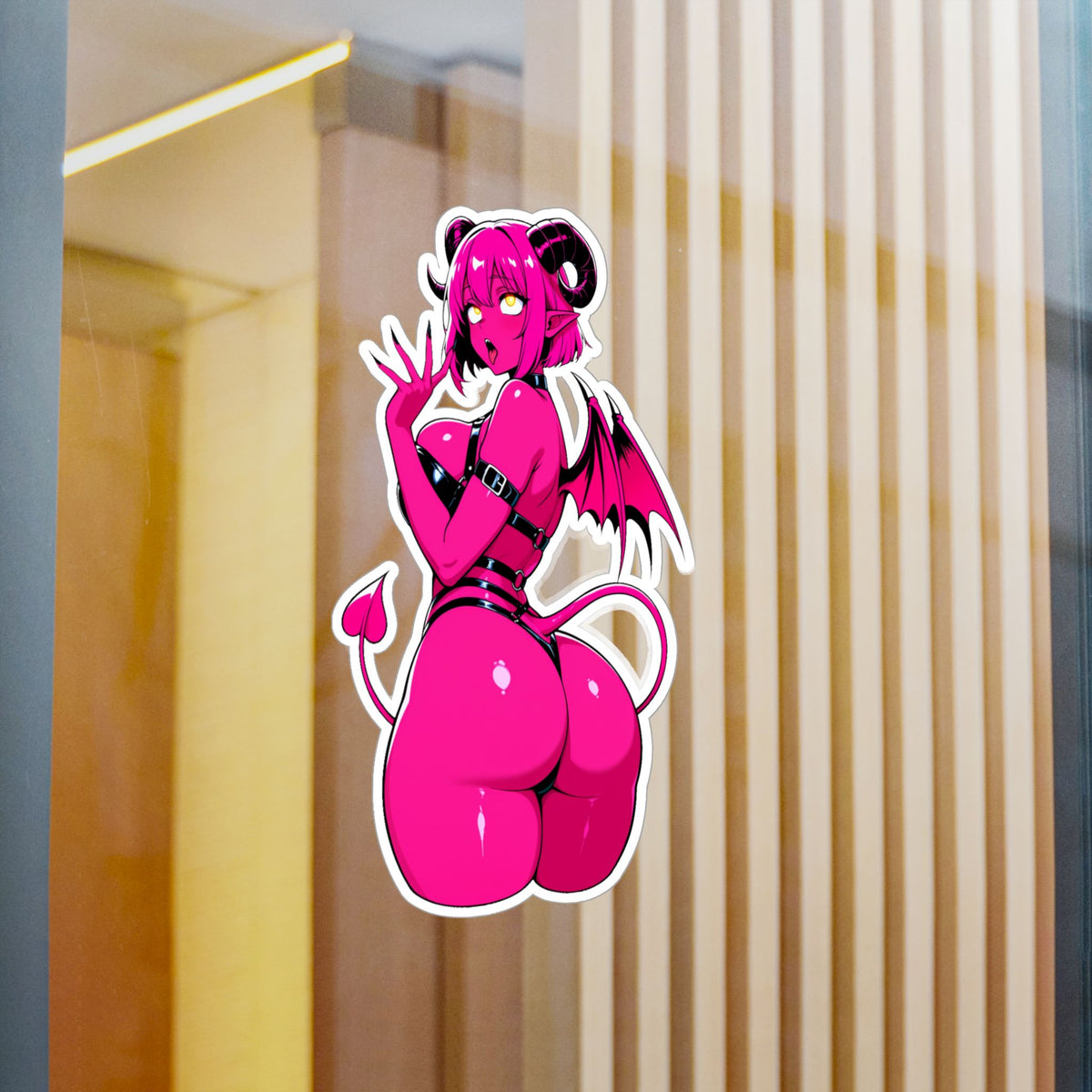 Pink Succubus Anime Sticker - Lewd Demon Girl Vinyl Decal - NSFW Waifu Laptop, Window, Car, Bottle Sticker