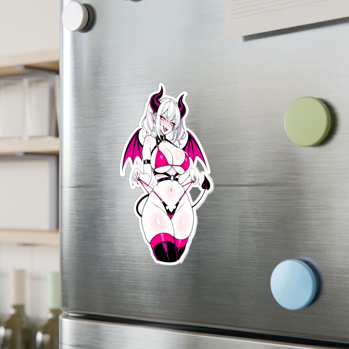 Lewd Pale Succubus Demon Girl Micro Bikini Anime Sticker | NSFW Vinyl Die-Cut