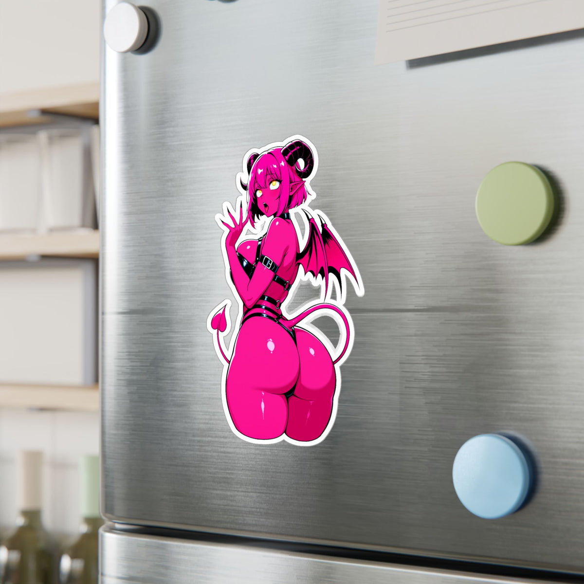 Pink Succubus Anime Sticker - Lewd Demon Girl Vinyl Decal - NSFW Waifu Laptop, Window, Car, Bottle Sticker