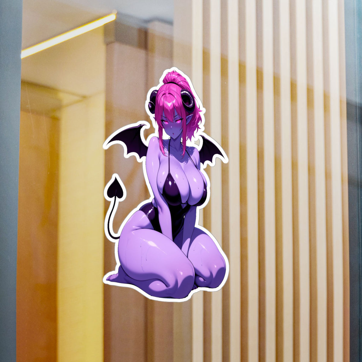 Lewd Purple Succubus Mommy Waifu Swimsuit Anime Sticker | NSFW Vinyl Die-Cut