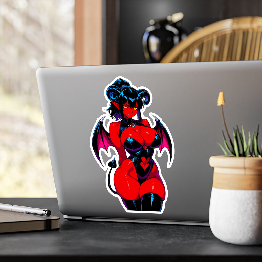 Succubus Vinyl Sticker — Kiss-Cut Red Demoness Decal
