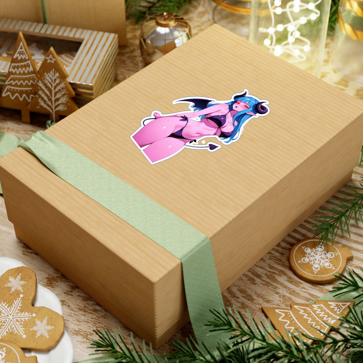 Lewd Pink Succubus Demon Girl Bikini Anime Sticker | NSFW Vinyl Die-Cut