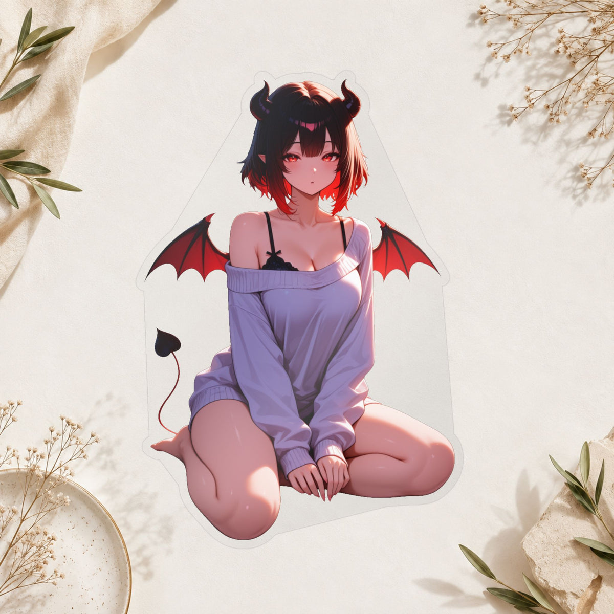 Cozy Soft Succubus Waifu Lofi Anime Sticker | Comfy Oversized Sweater Vinyl Die-Cut