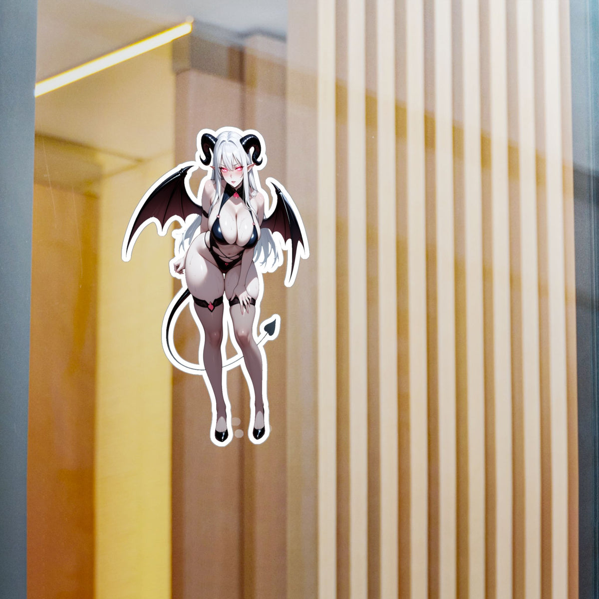 Lewd Pale Succubus Waifu Demon Girl Black Bikini Anime Sticker | NSFW Vinyl Die-Cut