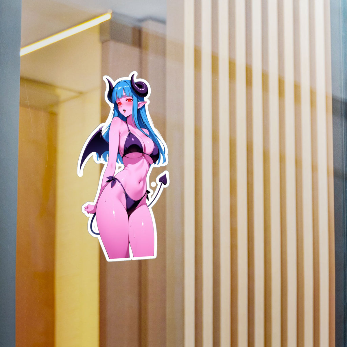 Lewd Pink Succubus Demon Girl Bikini Anime Sticker | NSFW Vinyl Die-Cut