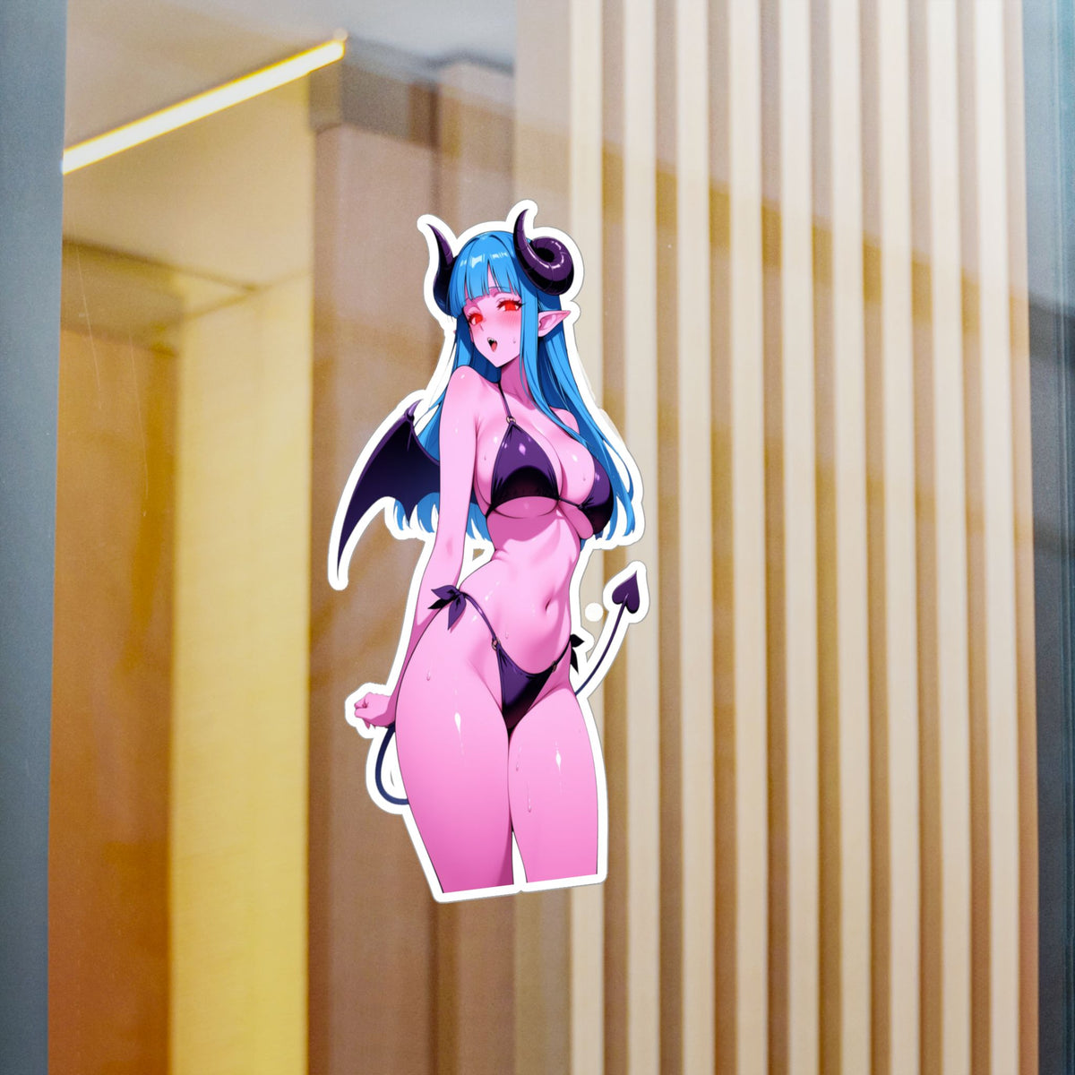 Lewd Pink Succubus Demon Girl Bikini Anime Sticker | NSFW Vinyl Die-Cut