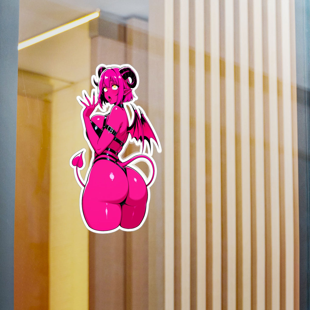 Pink Succubus Anime Sticker - Lewd Demon Girl Vinyl Decal - NSFW Waifu Laptop, Window, Car, Bottle Sticker