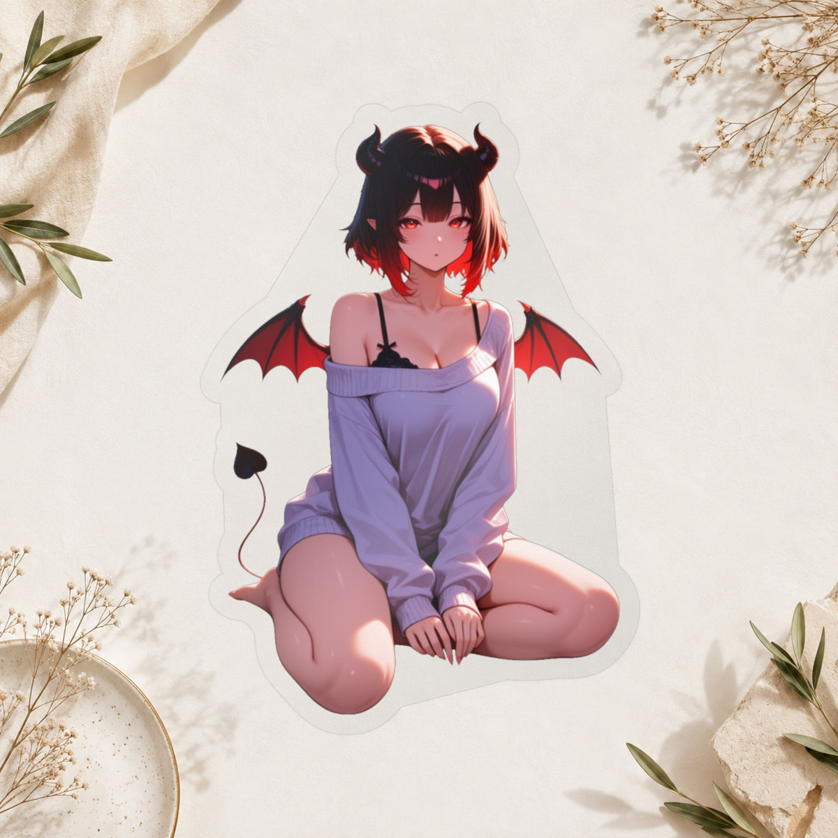 Cozy Soft Succubus Waifu Lofi Anime Sticker | Comfy Oversized Sweater Vinyl Die-Cut