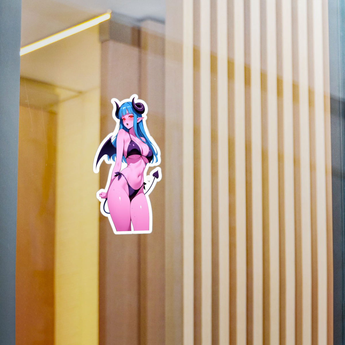 Lewd Pink Succubus Demon Girl Bikini Anime Sticker | NSFW Vinyl Die-Cut