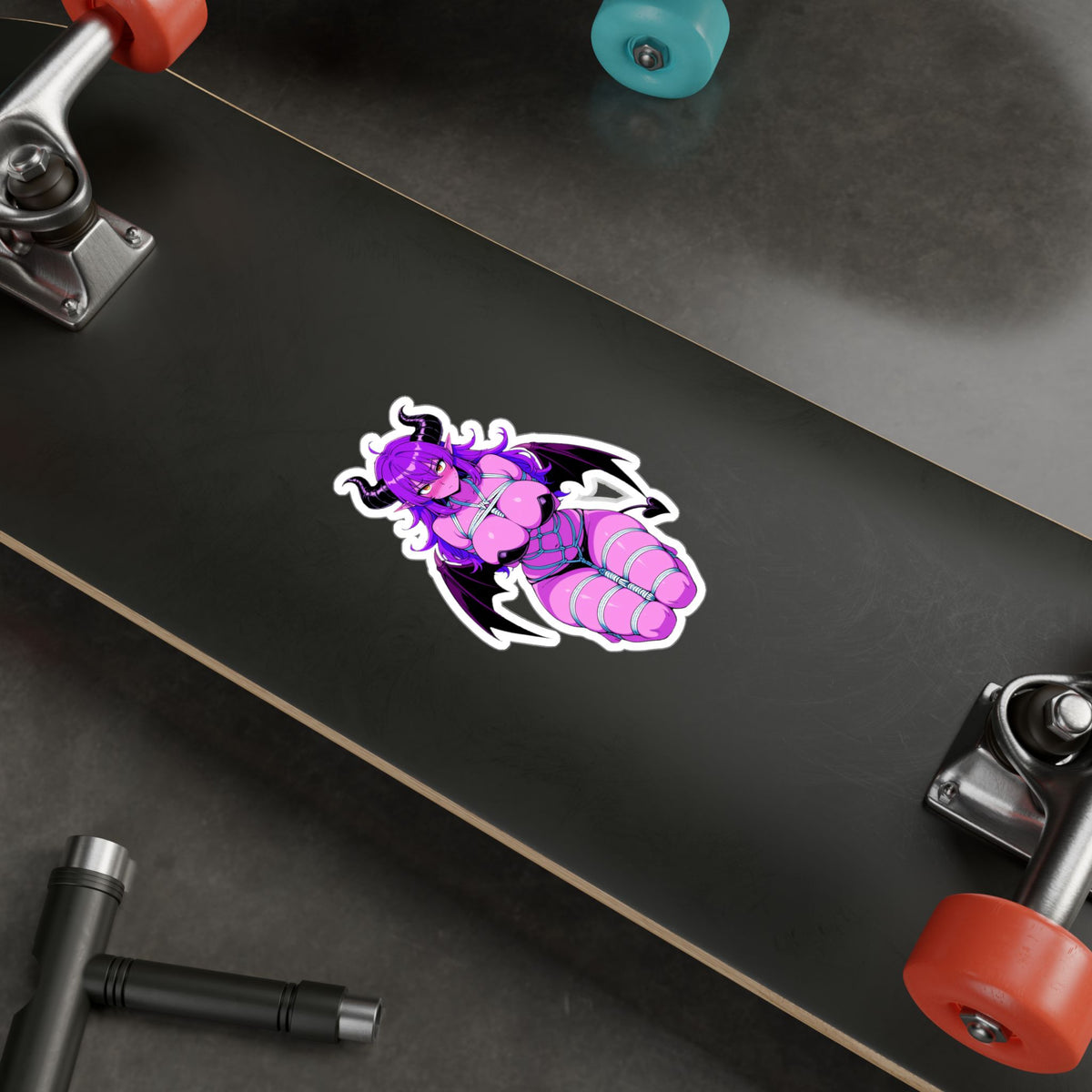 Lewd Pink Shy Waifu Succubus Demon Girl Shibari Bondage Anime Sticker | NSFW Vinyl Die-Cut