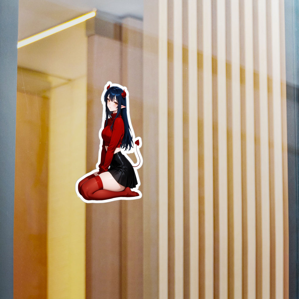 Anime Devil Girl Lofi Waifu Kiss-Cut Vinyl Decal | Cute Demon Sticker