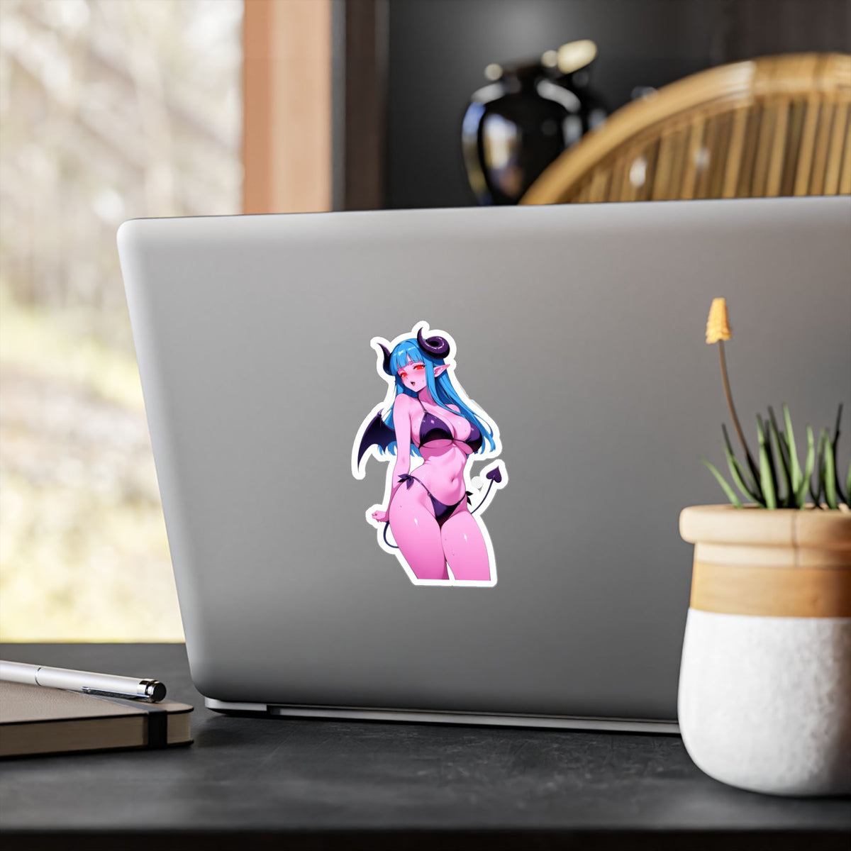 Lewd Pink Succubus Demon Girl Bikini Anime Sticker | NSFW Vinyl Die-Cut