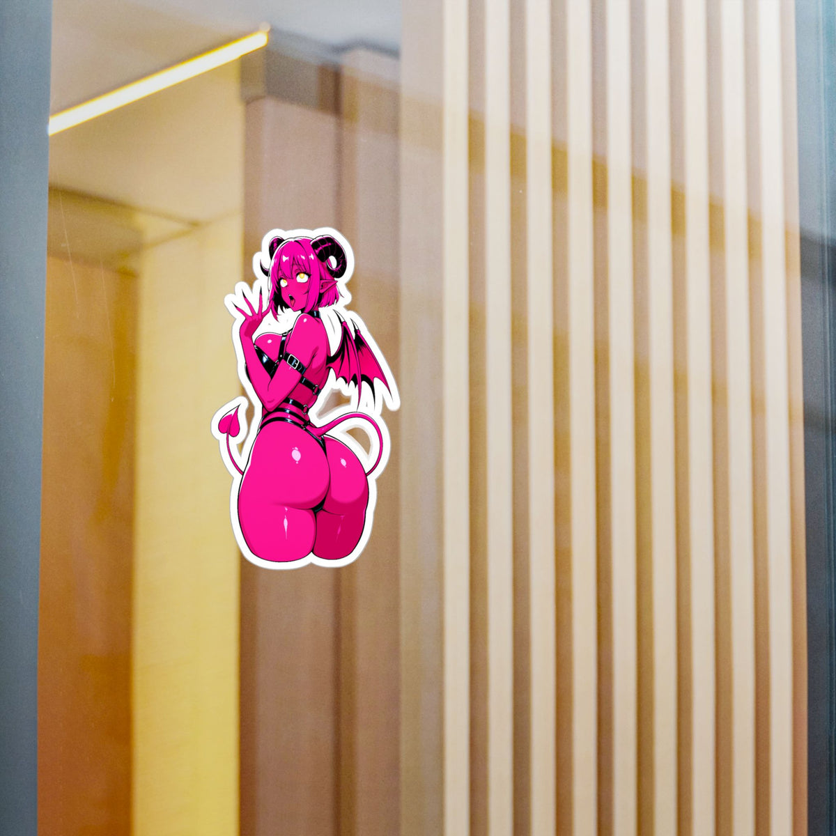Pink Succubus Anime Sticker - Lewd Demon Girl Vinyl Decal - NSFW Waifu Laptop, Window, Car, Bottle Sticker