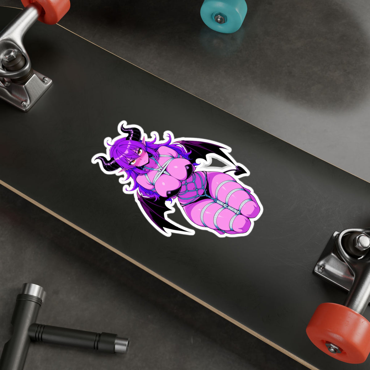 Lewd Pink Shy Waifu Succubus Demon Girl Shibari Bondage Anime Sticker | NSFW Vinyl Die-Cut
