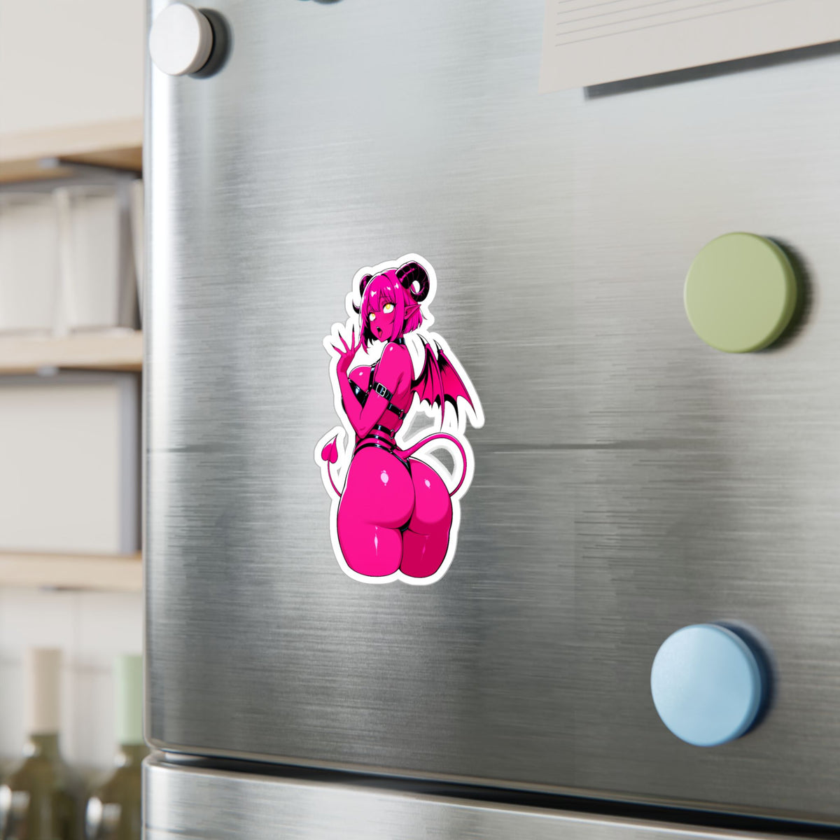 Pink Succubus Anime Sticker - Lewd Demon Girl Vinyl Decal - NSFW Waifu Laptop, Window, Car, Bottle Sticker