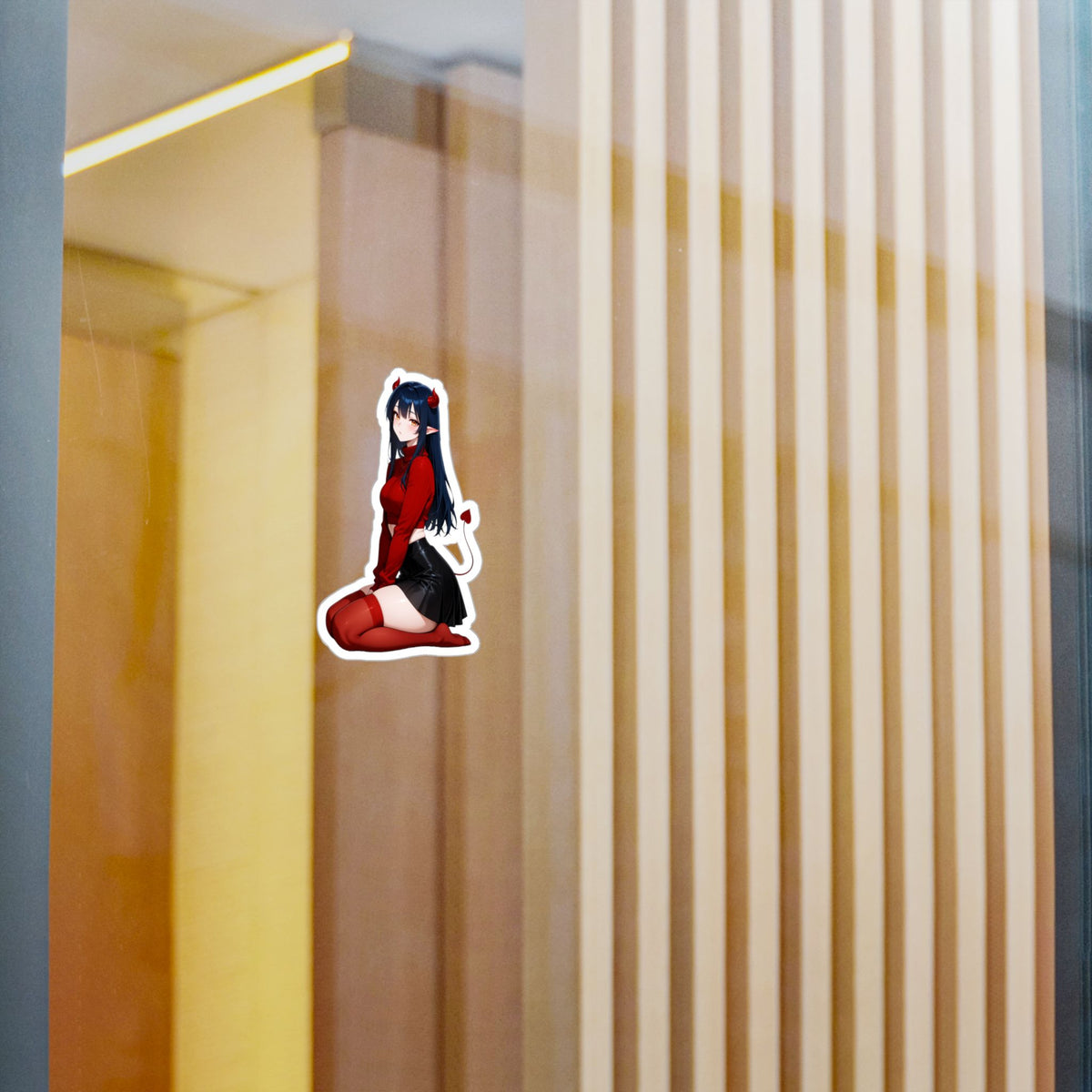 Anime Devil Girl Lofi Waifu Kiss-Cut Vinyl Decal | Cute Demon Sticker